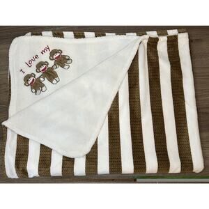 Baby Starters I Love My Sock 3 Monkey Blanket Brown White Stripe 30x40 Security